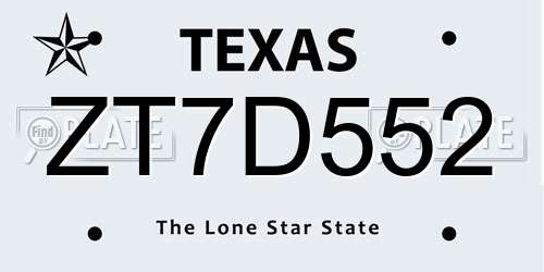 ZT7D552 Texas License Plate