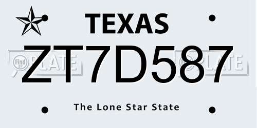 ZT7D587 Texas License Plate
