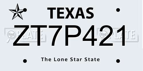 ZT7P421 Texas License Plate