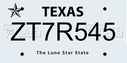 ZT7R545 Texas License Plate