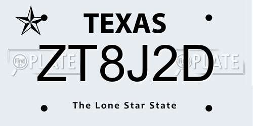 ZT8J2D Texas License Plate