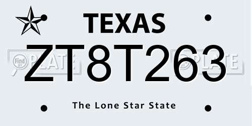 ZT8T263 Texas License Plate