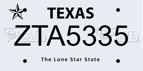 ZTA5335 Texas License Plate