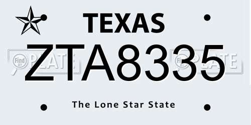 ZTA8335 Texas License Plate