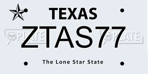 ZTAS77 Texas License Plate