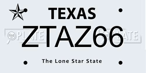 ZTAZ66 Texas License Plate
