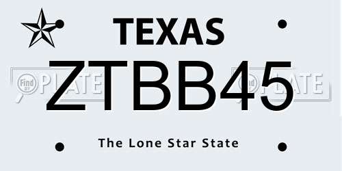 ZTBB45 Texas License Plate