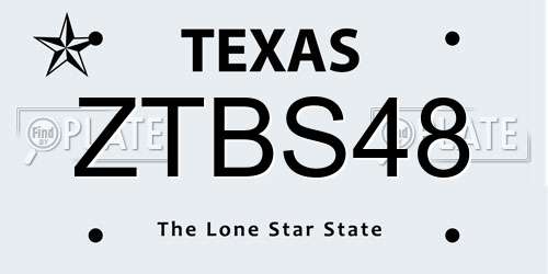 ZTBS48 Texas License Plate