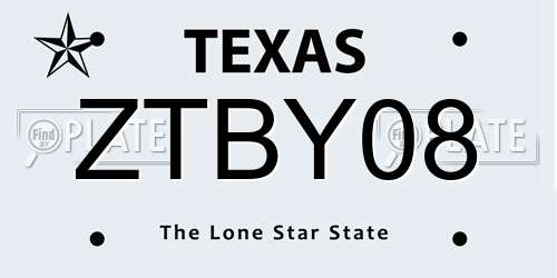 ZTBY08 Texas License Plate