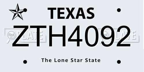 ZTH4092 Texas License Plate