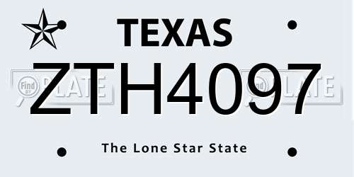 ZTH4097 Texas License Plate