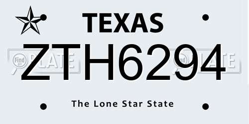 ZTH6294 Texas License Plate