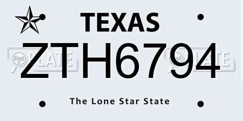 ZTH6794 Texas License Plate