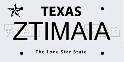 ZTIMAIA Texas License Plate