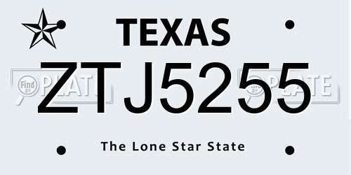 ZTJ5255 Texas License Plate