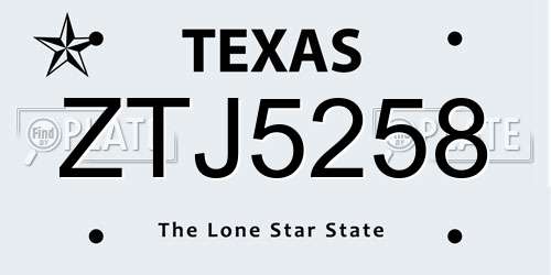 ZTJ5258 Texas License Plate