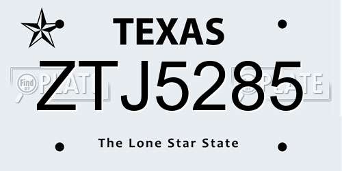 ZTJ5285 Texas License Plate