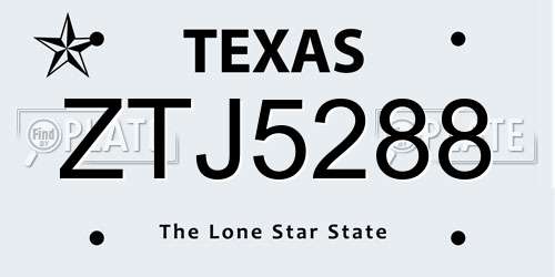ZTJ5288 Texas License Plate