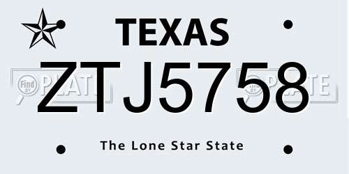 ZTJ5758 Texas License Plate