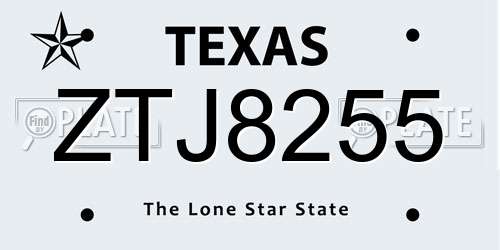 ZTJ8255 Texas License Plate