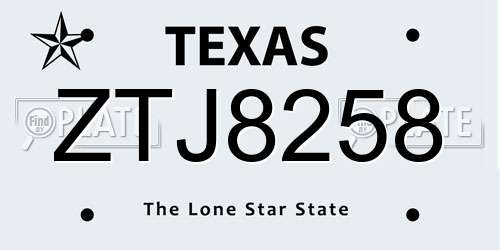ZTJ8258 Texas License Plate