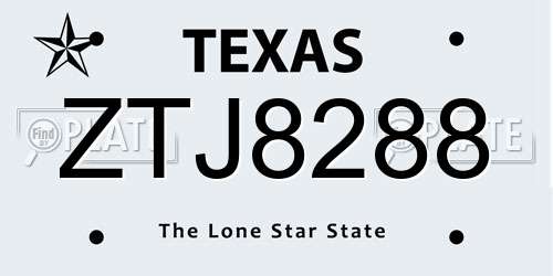 ZTJ8288 Texas License Plate