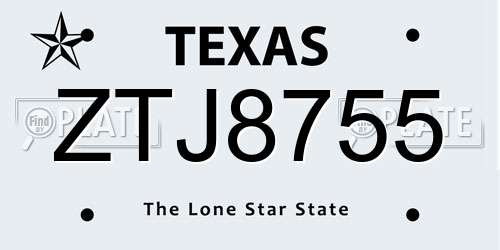 ZTJ8755 Texas License Plate