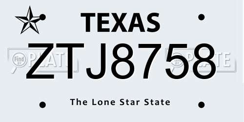 ZTJ8758 Texas License Plate