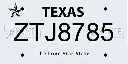ZTJ8785 Texas License Plate