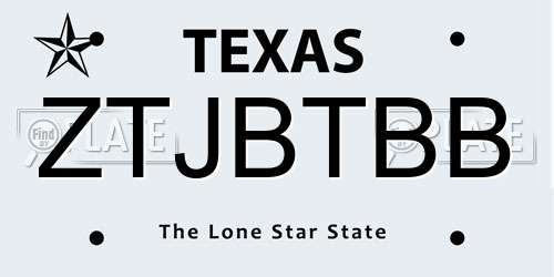 ZTJBTBB Texas License Plate