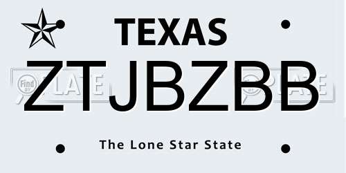 ZTJBZBB Texas License Plate