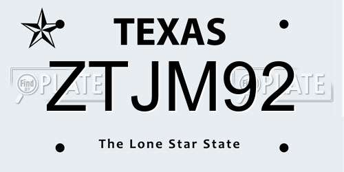 ZTJM92 Texas License Plate