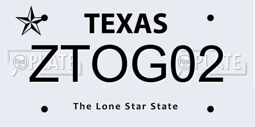 ZTOG02 Texas License Plate