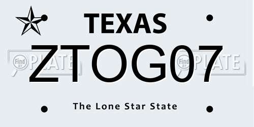 ZTOG07 Texas License Plate