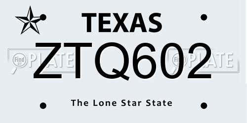 ZTQ602 Texas License Plate