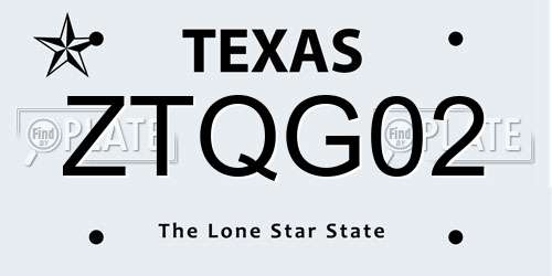 ZTQG02 Texas License Plate
