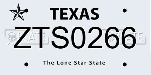 ZTS0266 Texas License Plate