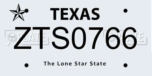 ZTS0766 Texas License Plate