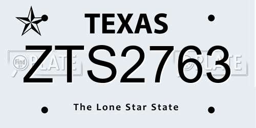 ZTS2763 Texas License Plate