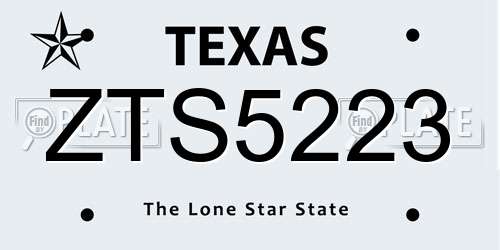 ZTS5223 Texas License Plate