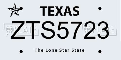 ZTS5723 Texas License Plate