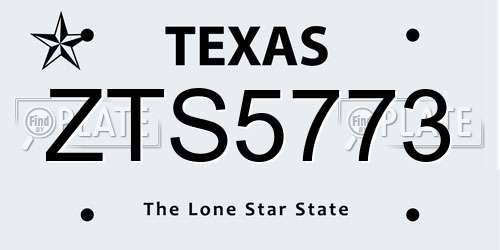 ZTS5773 Texas License Plate