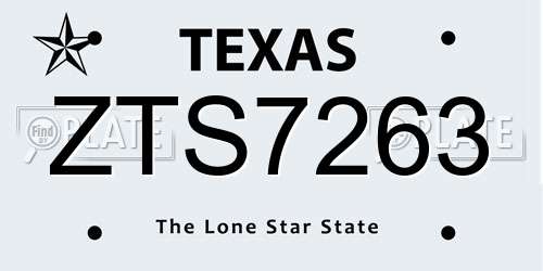 ZTS7263 Texas License Plate