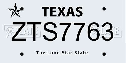ZTS7763 Texas License Plate