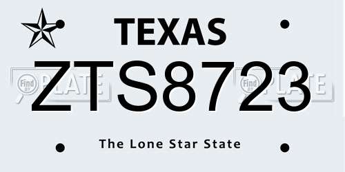 ZTS8723 Texas License Plate