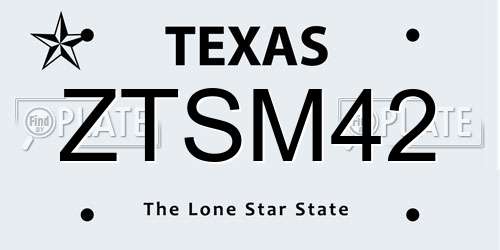 ZTSM42 Texas License Plate