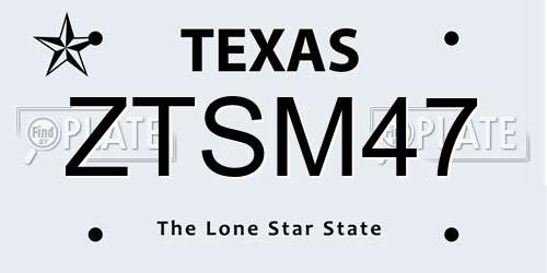 ZTSM47 Texas License Plate