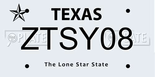 ZTSY08 Texas License Plate