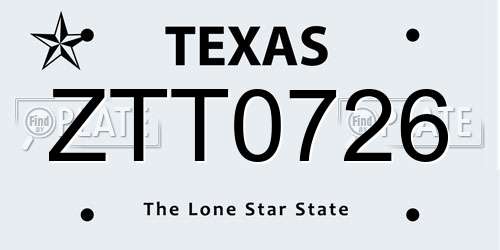 ZTT0726 Texas License Plate