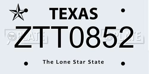 ZTT0852 Texas License Plate